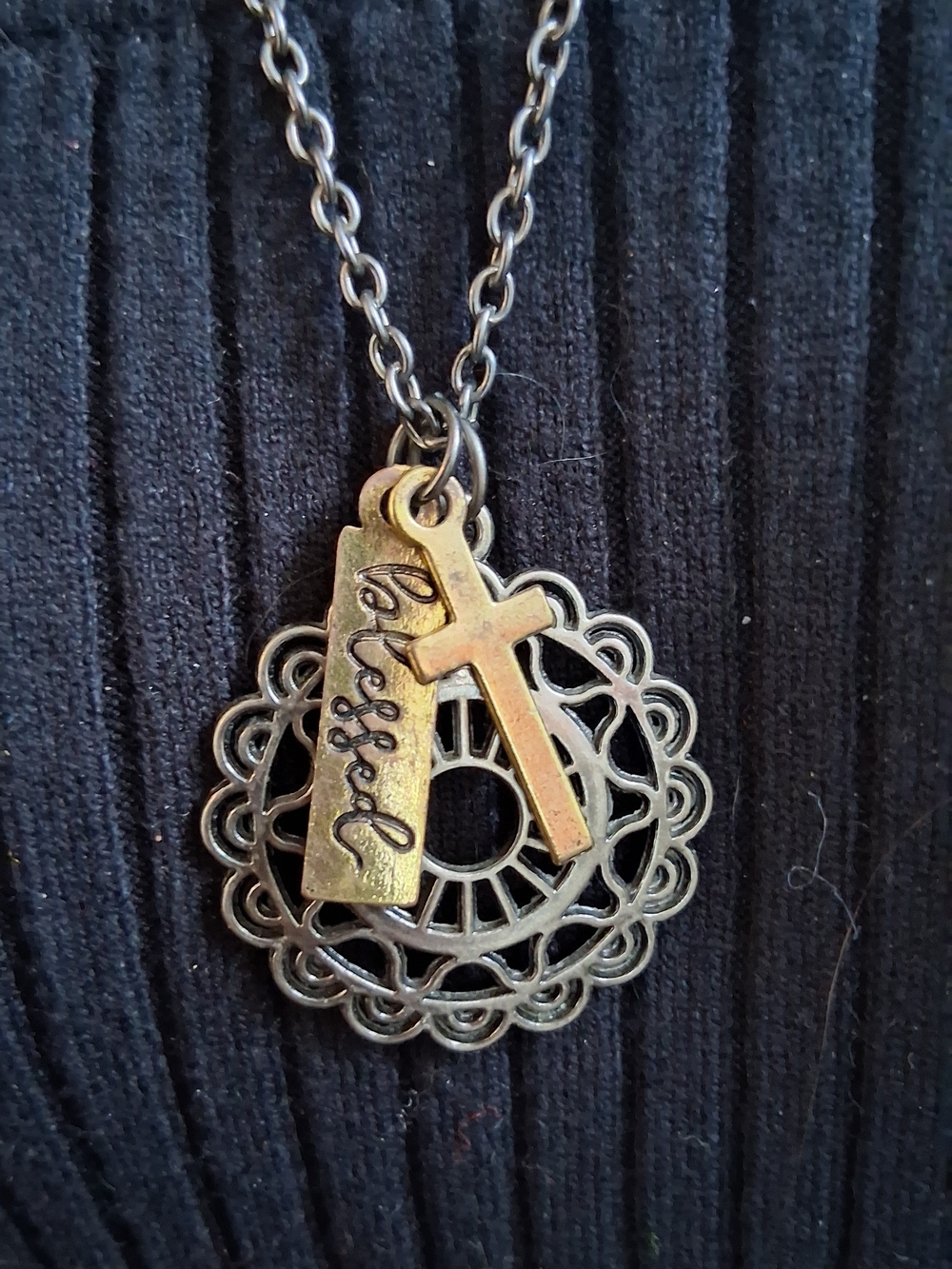 Faith-Inspired Mixed Metal Cross Pendant Necklace - Gold & Silver